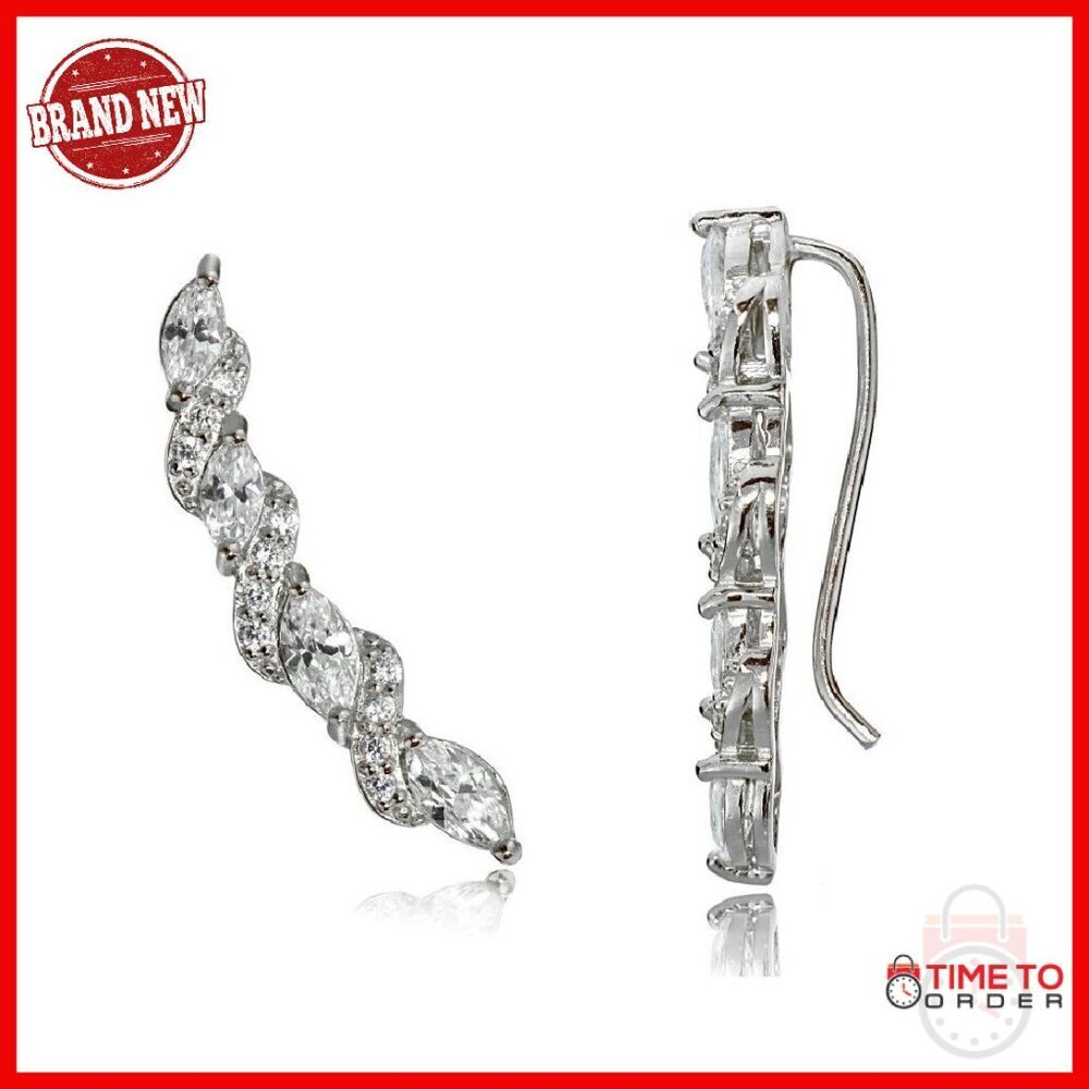Sterling Silver CZ Crawler Earrings - 925 Silver Dangle Drop